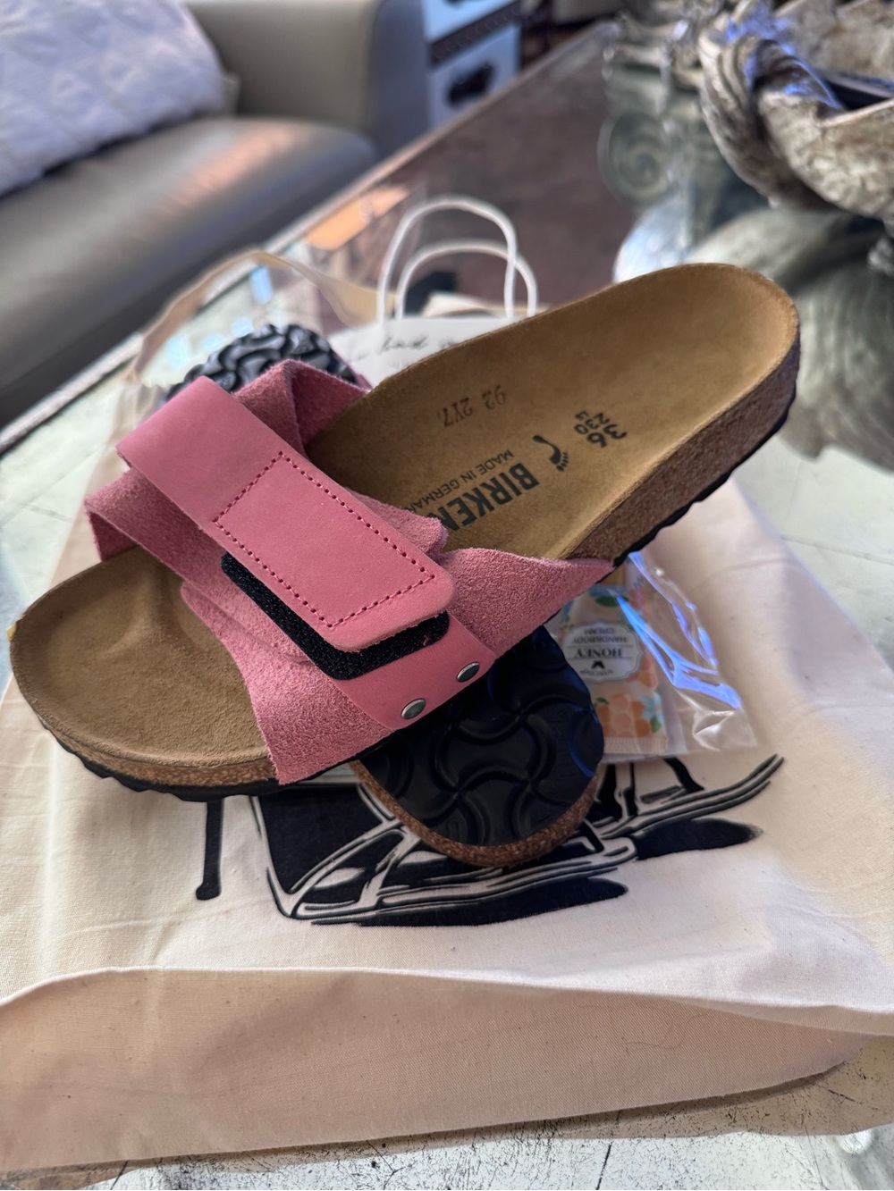 Birkenstock Pink Suede Single Strap Mules - Picture 1 of 7